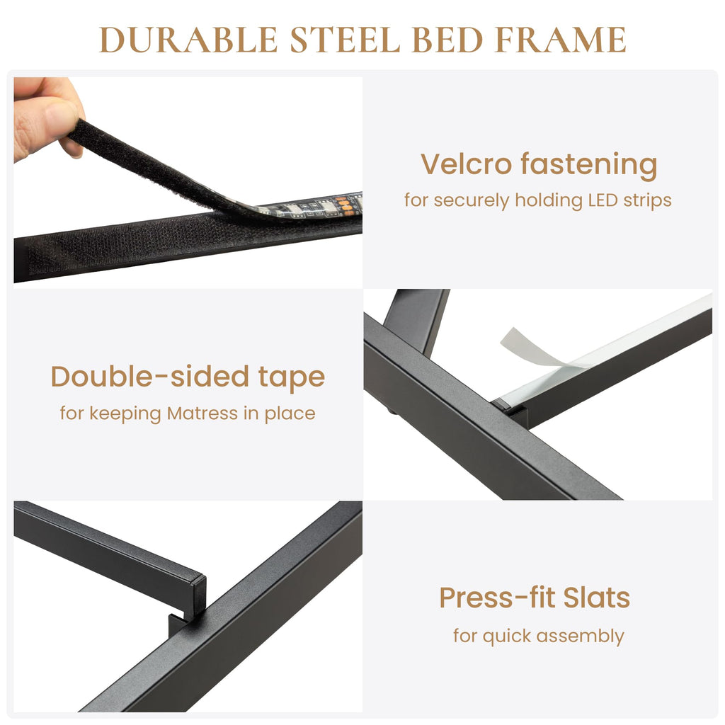 Full Size Floating Bed Frame with LED Lights, Black D209