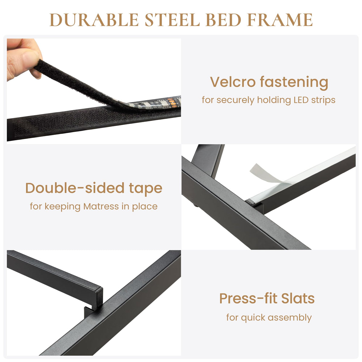 Full Size Floating Bed Frame with LED Lights, Black D209