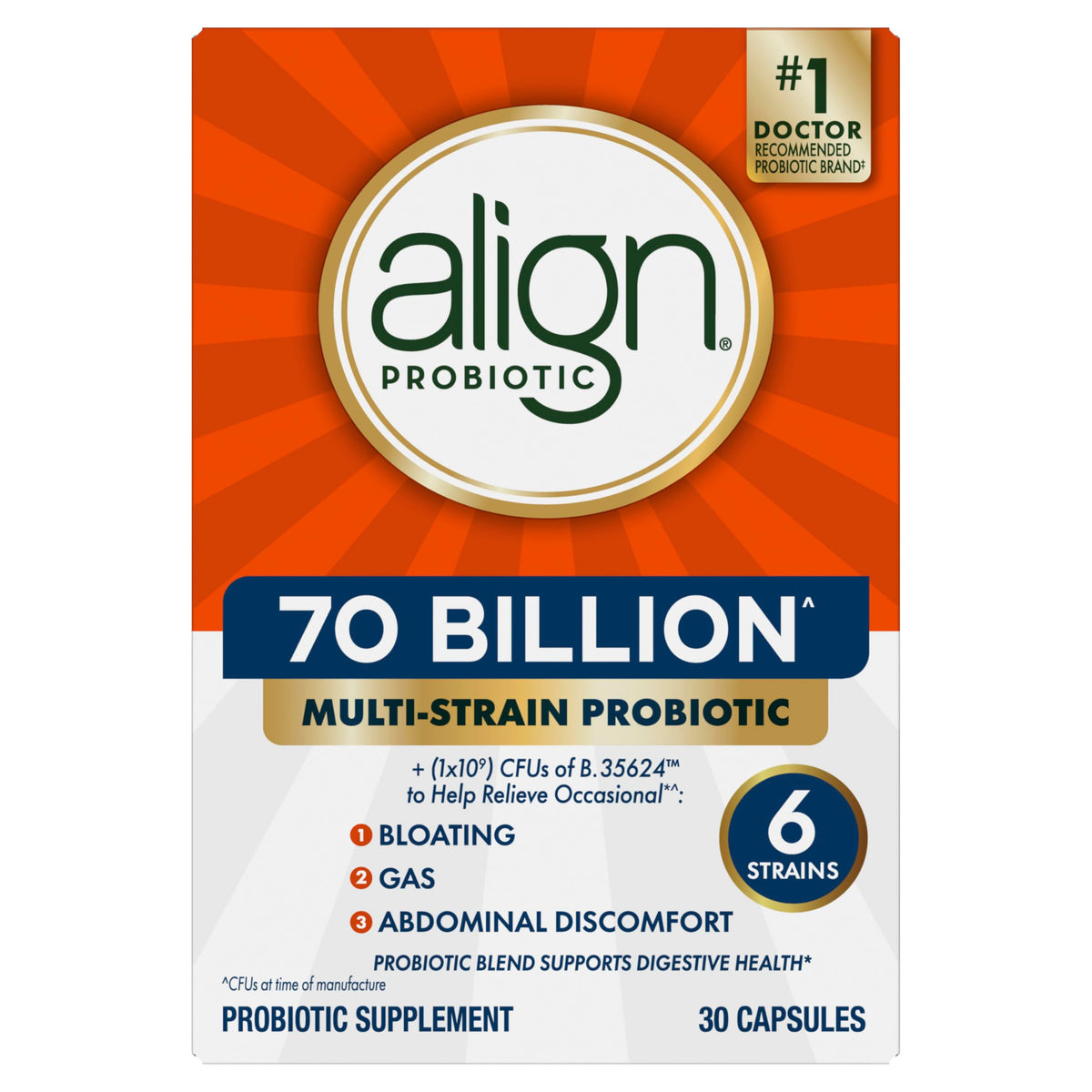 70 Billion CFU 6 Strain Blend Probiotic 30 Capsules D30950