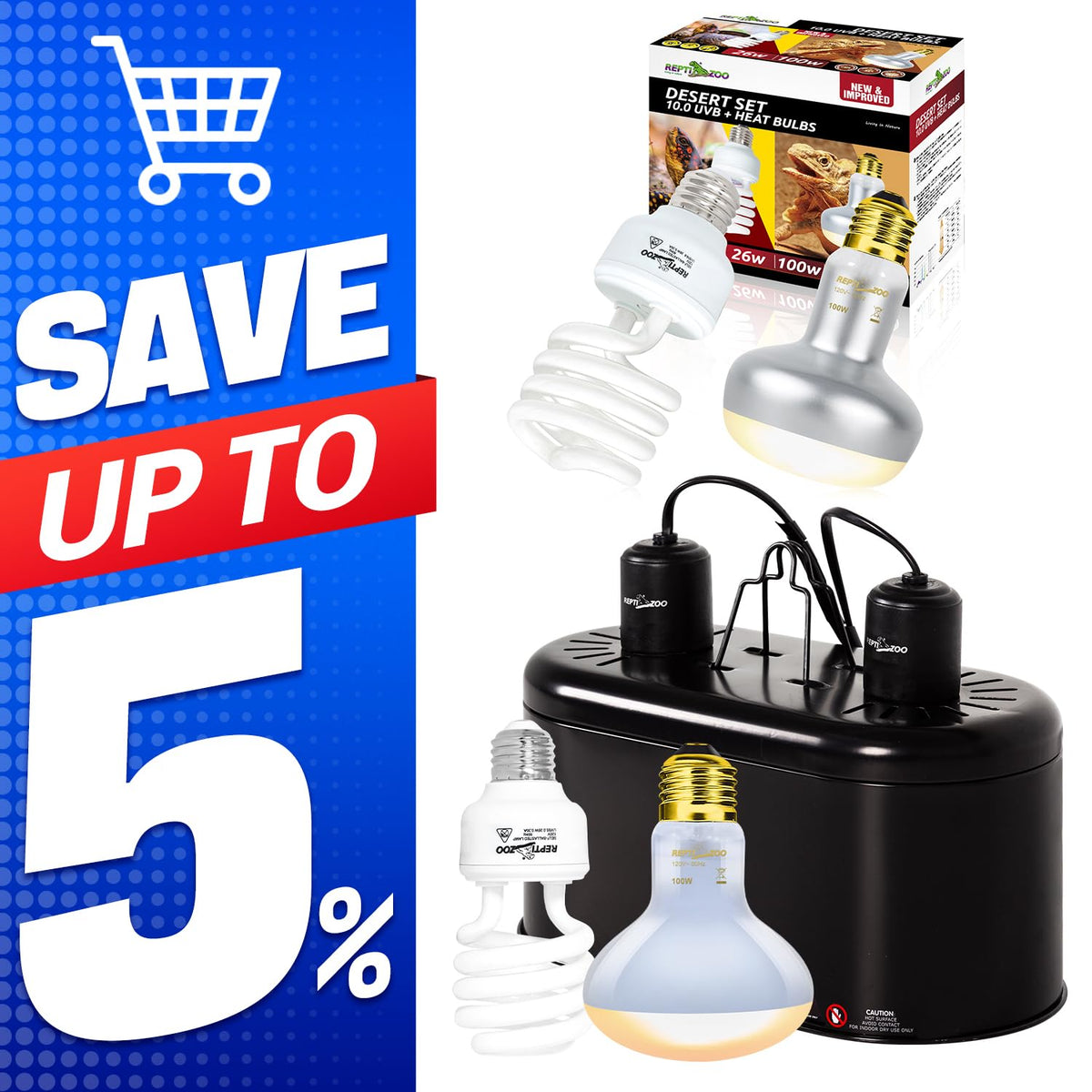 Dual Reptile Light Fixture & 100W Basking Spot Light with 26W UVA UVB Bulb Combo Pack Q8725