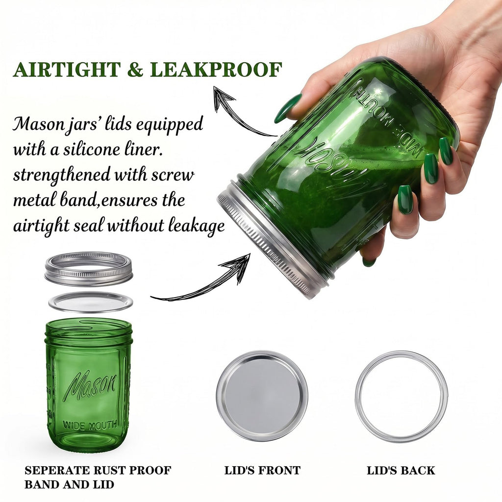12 Pack 16 oz Wide Mouth Mason Jars with Lids U1314