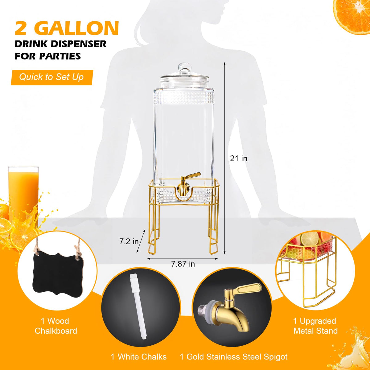2 Gallon Stainless Steel Beverage Dispenser with Stand J865833