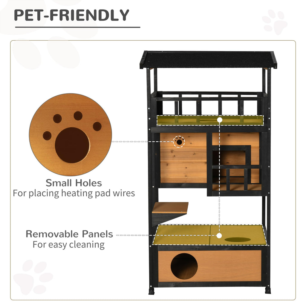 3-Story Wooden Outdoor Cat House with Raised Floor X91066