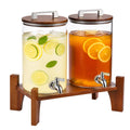 2 Pack 1 Gallon Glass Drink Dispensers with Acacia Wood Stand C762