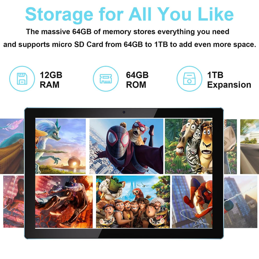 10 Inch Android Tablet 64GB 12GB RAM 6000mAh WiFi-6 V83208