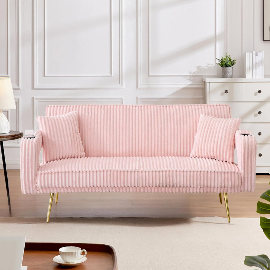 Pink Teddy Fabric Convertible Futon Sofa Bed P384762