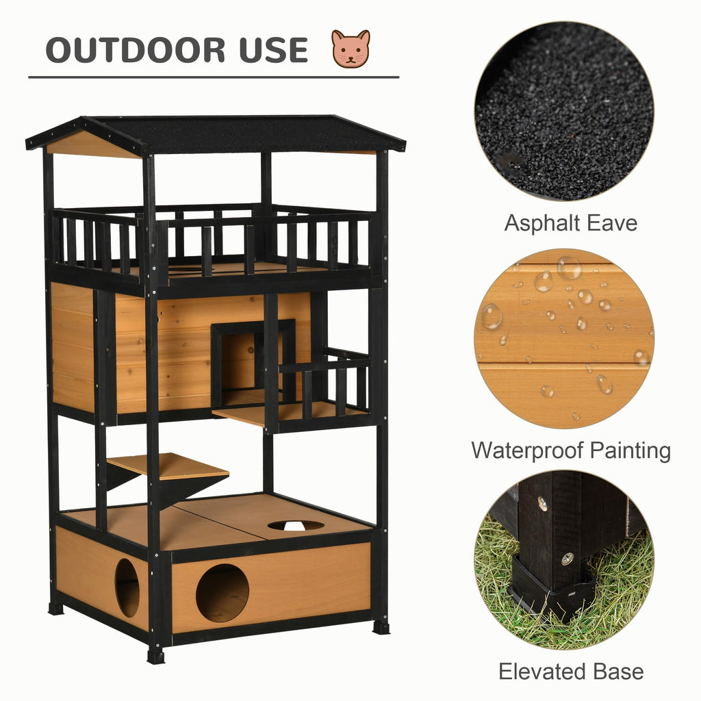 3-Story Wooden Outdoor Cat House with Raised Floor X91066