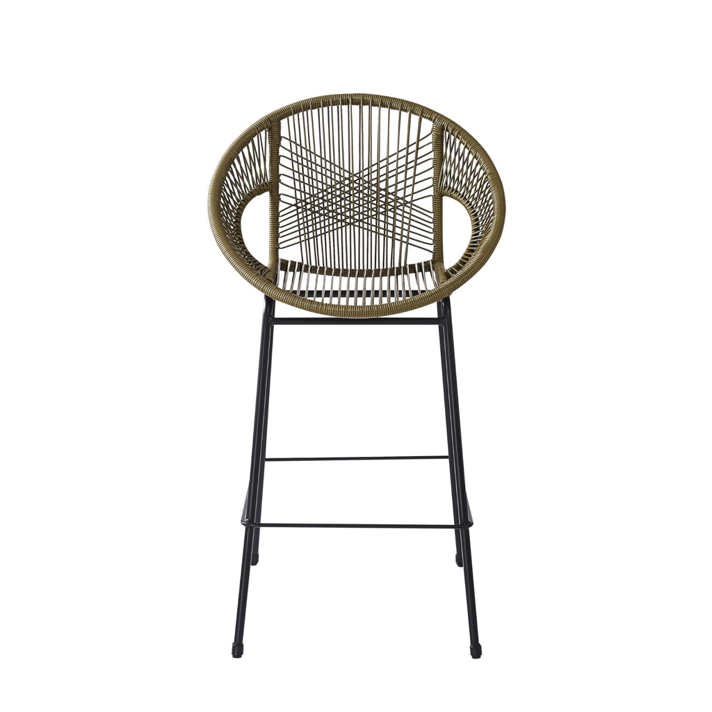 24" Height Metal Legs Faux Wicker Barstool Set of 2 L58272