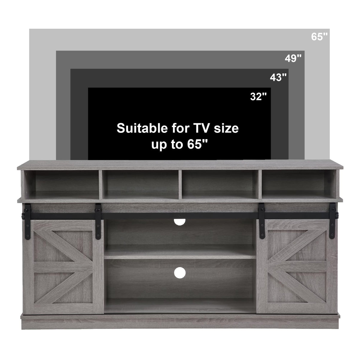 Grey Wood TV Stand with Sliding Barn Door N747