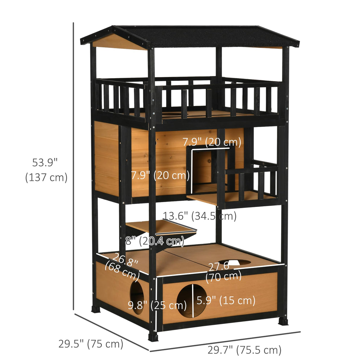 3-Story Wooden Outdoor Cat House with Raised Floor X91066