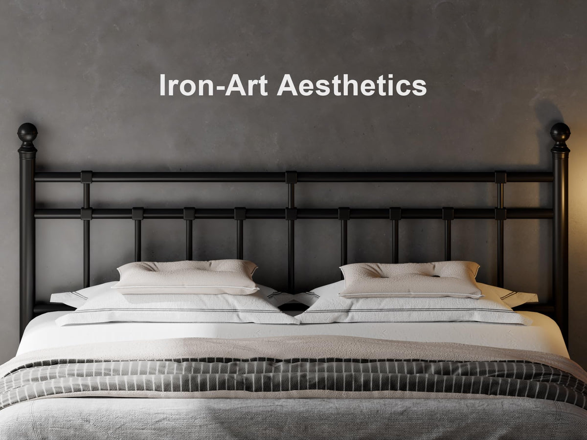 King Size Black Metal Platform Bed Frame with Headboard and Footboard W193840