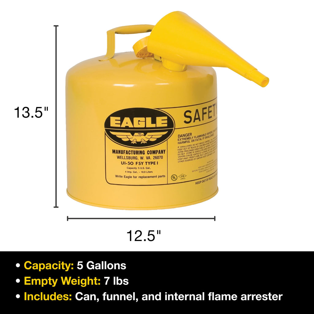 5 Gallon Type I Yellow Safety Gas Can A436102