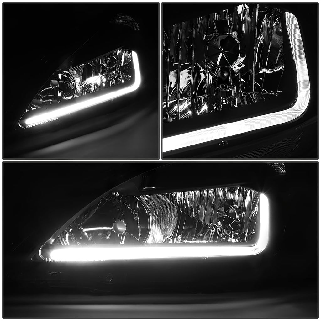 Headlight Assembly Left Right LED DRL Headlamp Set Black Housing Clear Corner Y152