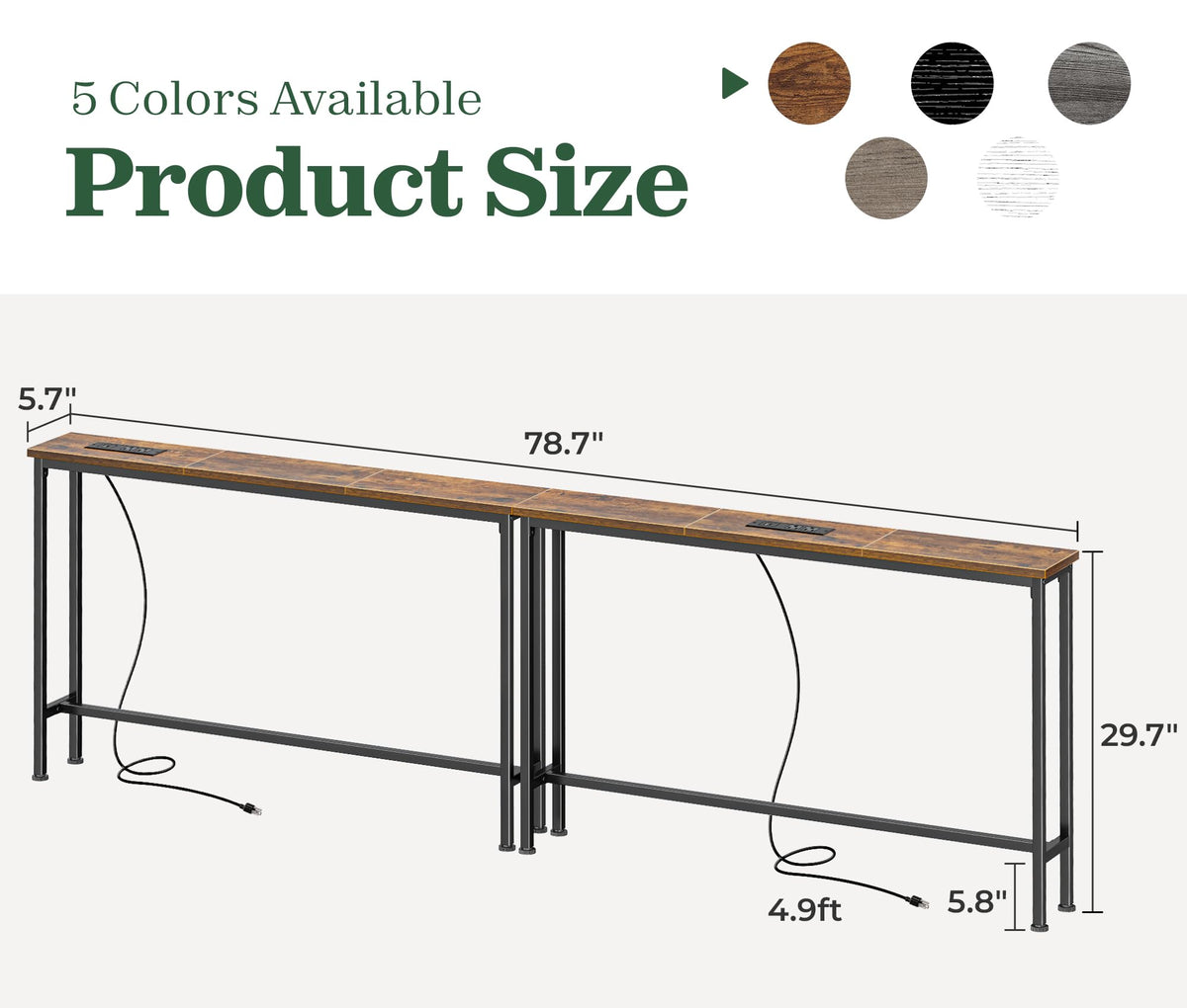 78.8 inch Narrow Behind Couch Table with 2 Charging Stations G95762