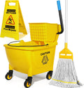 Yellow 35Qt Mop Bucket with Side Press Wringer on Wheels H804