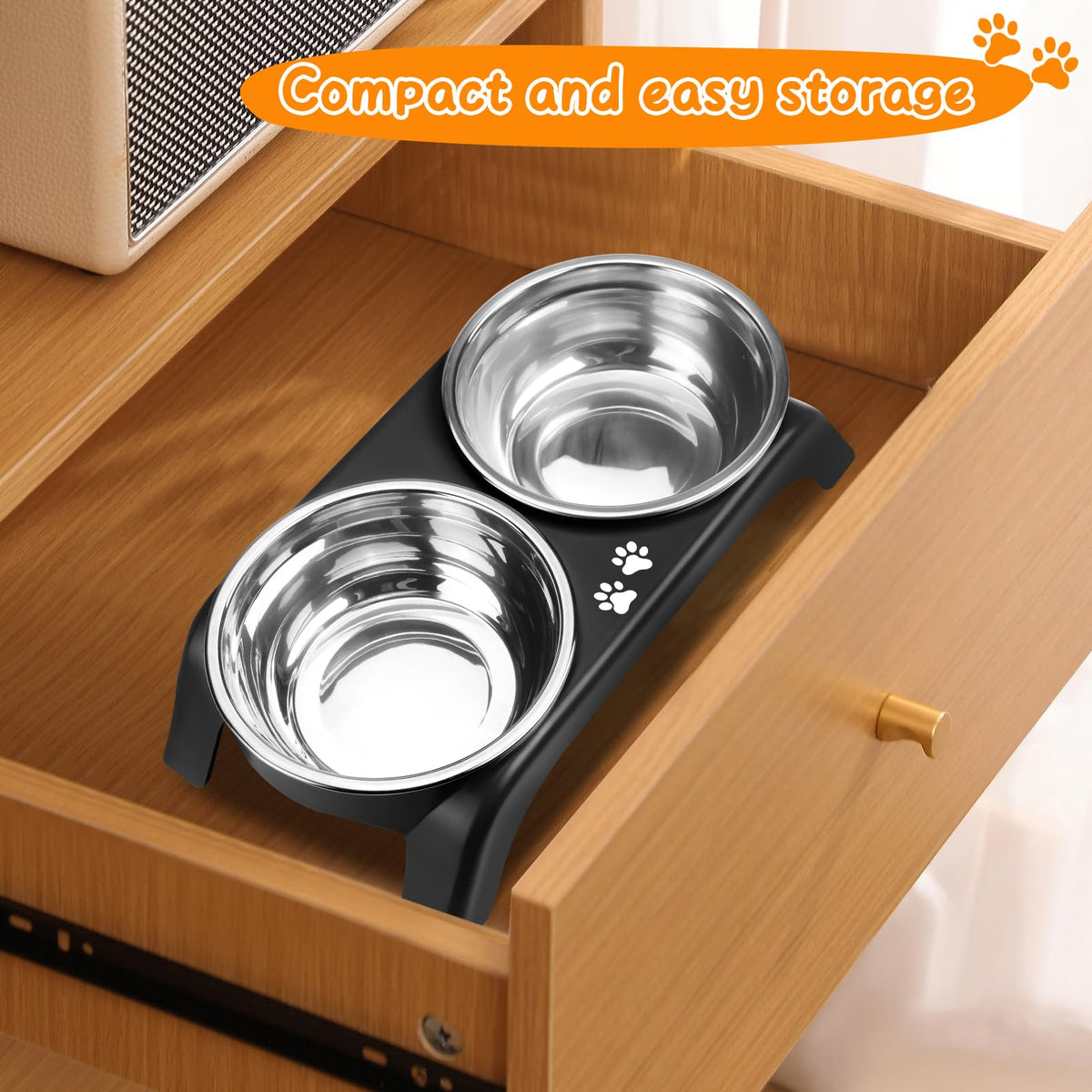 Elevated Dog Bowls with 5” Stainless Steel Bowls Black B98832