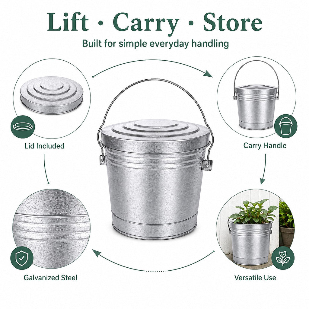 6 Gallon Galvanized Metal Trash Can with Locking Lid W3799