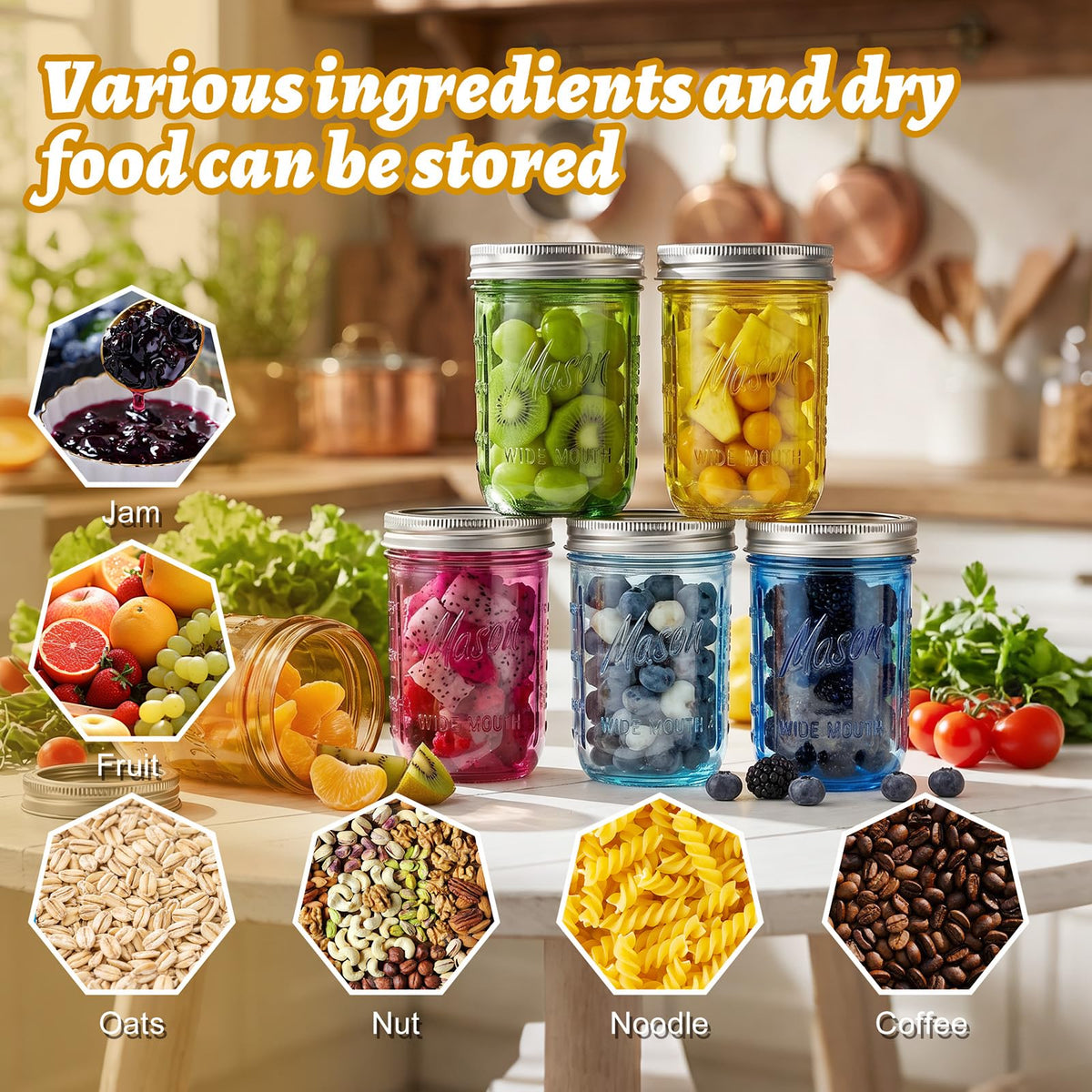 12 Pack 16 oz Wide Mouth Mason Jars with Lids U1314