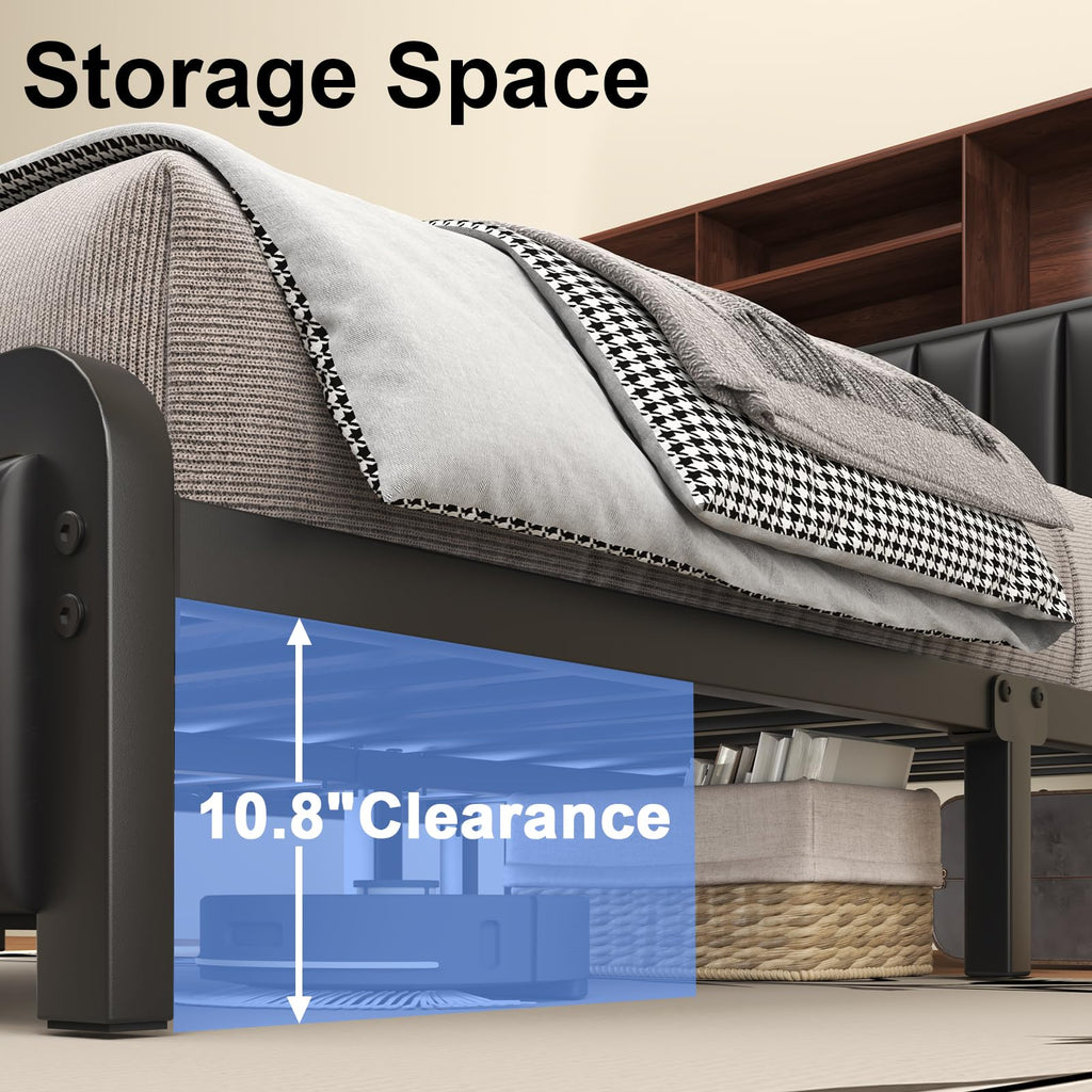 Black Full Size Bed Frame with Storage Headboard H69028
