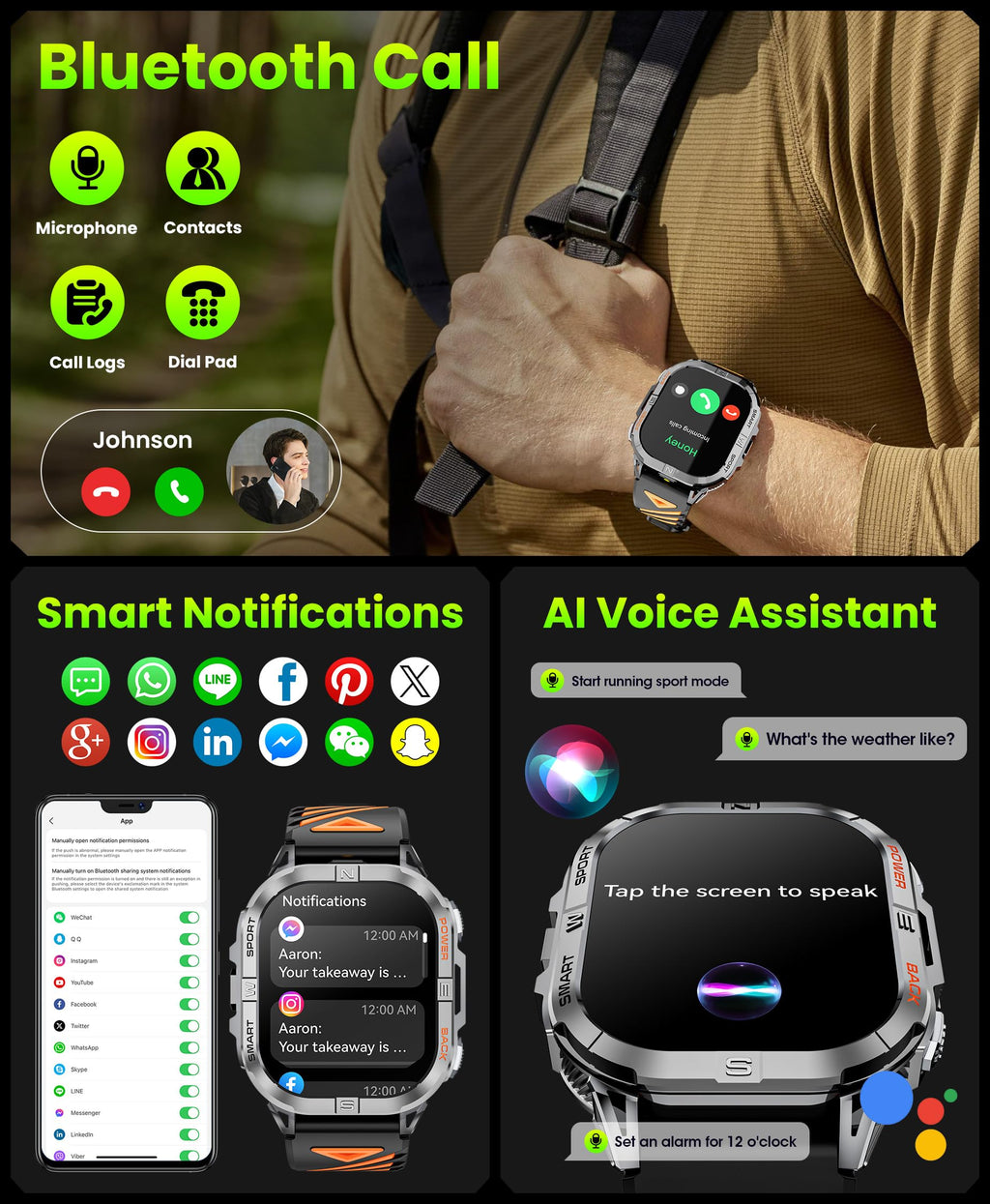 Black GPS Compass AMOLED Smart Watch Q493535