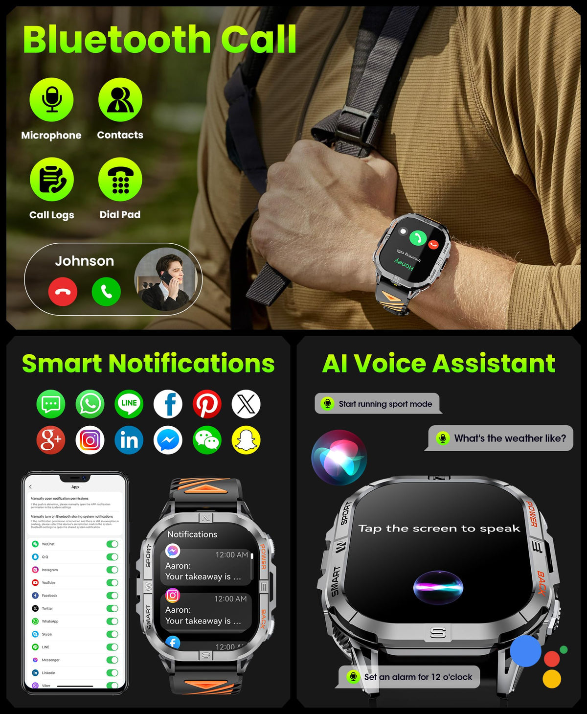 Black GPS Compass AMOLED Smart Watch Q493535