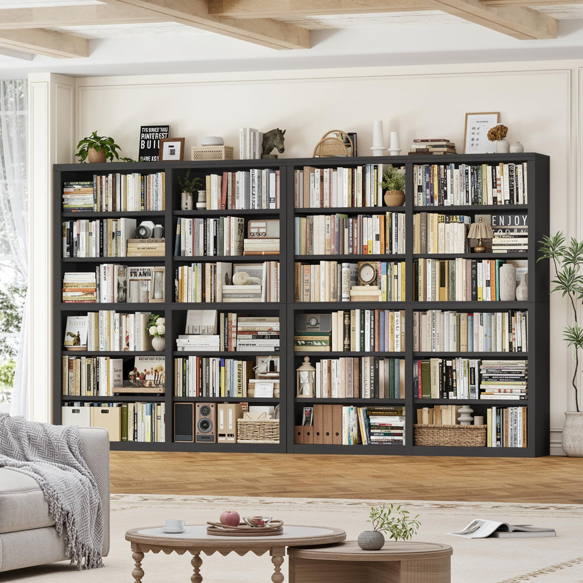 73" Tall Black 6-Tier Double Wide Bookshelf M269499