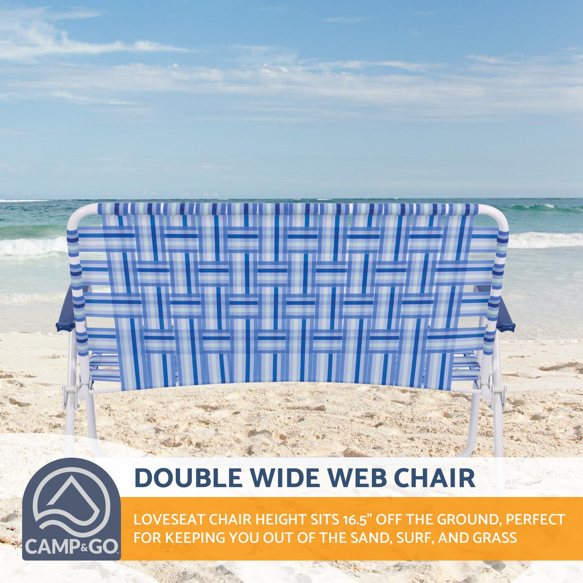 Blue/White Double-Wide Folding Web Lawn Chair G285860