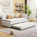 Beige Linen Twin Size Upholstered Daybed with Trundle Y34839
