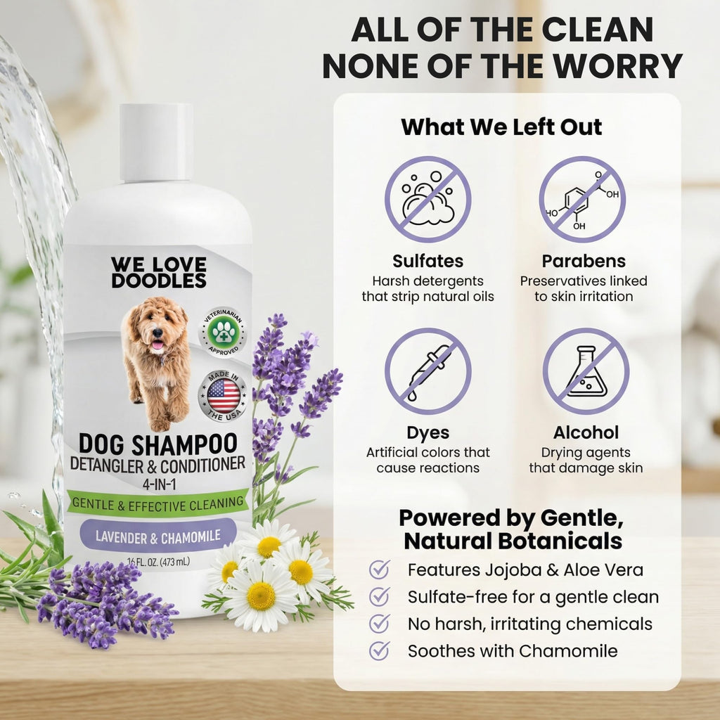Hypoallergenic Tearless Dog Shampoo, Conditioner & Detangler 16OZ I450