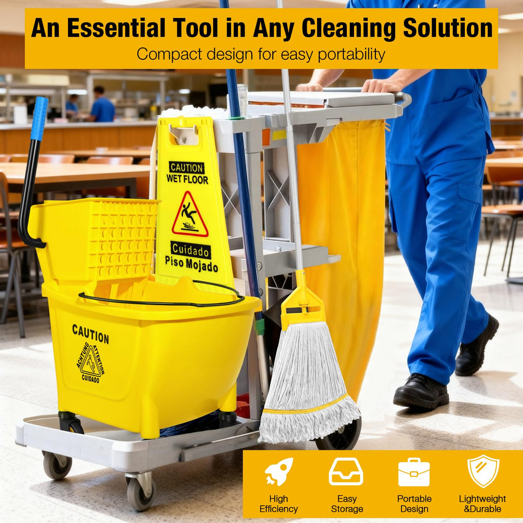 Yellow 35Qt Mop Bucket with Side Press Wringer on Wheels H804