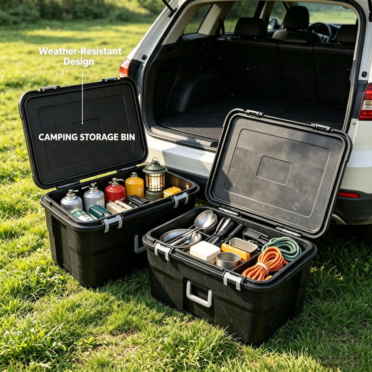 2 Pack 22 Gallon Black Wheeled Lockable Plastic Storage Trunk J811559