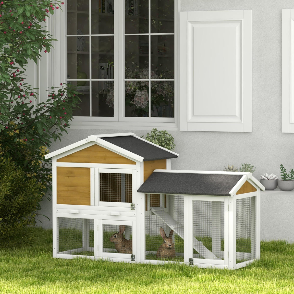 Outdoor Rabbit Hutch, 2-Tier with Ramp and Water-Resistant Roof T791