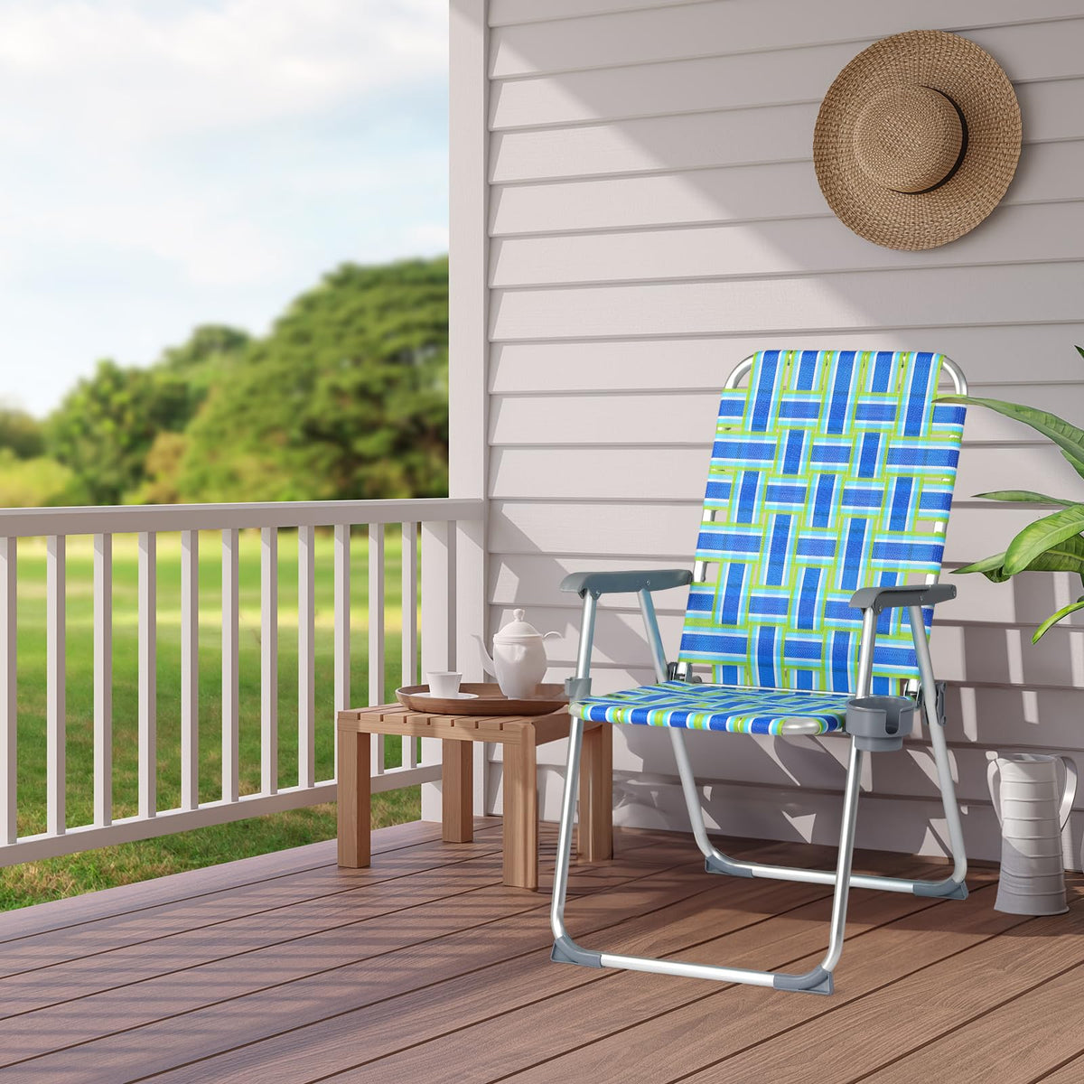 Aluminum Folding Patio Lawn Chairs Set of 2 with Cup Holder P183360