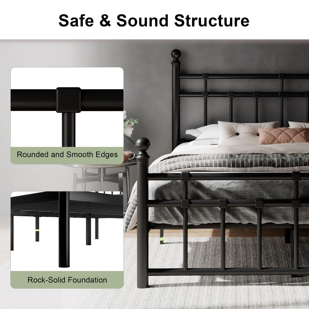 King Size Black Metal Platform Bed Frame with Headboard and Footboard W193840