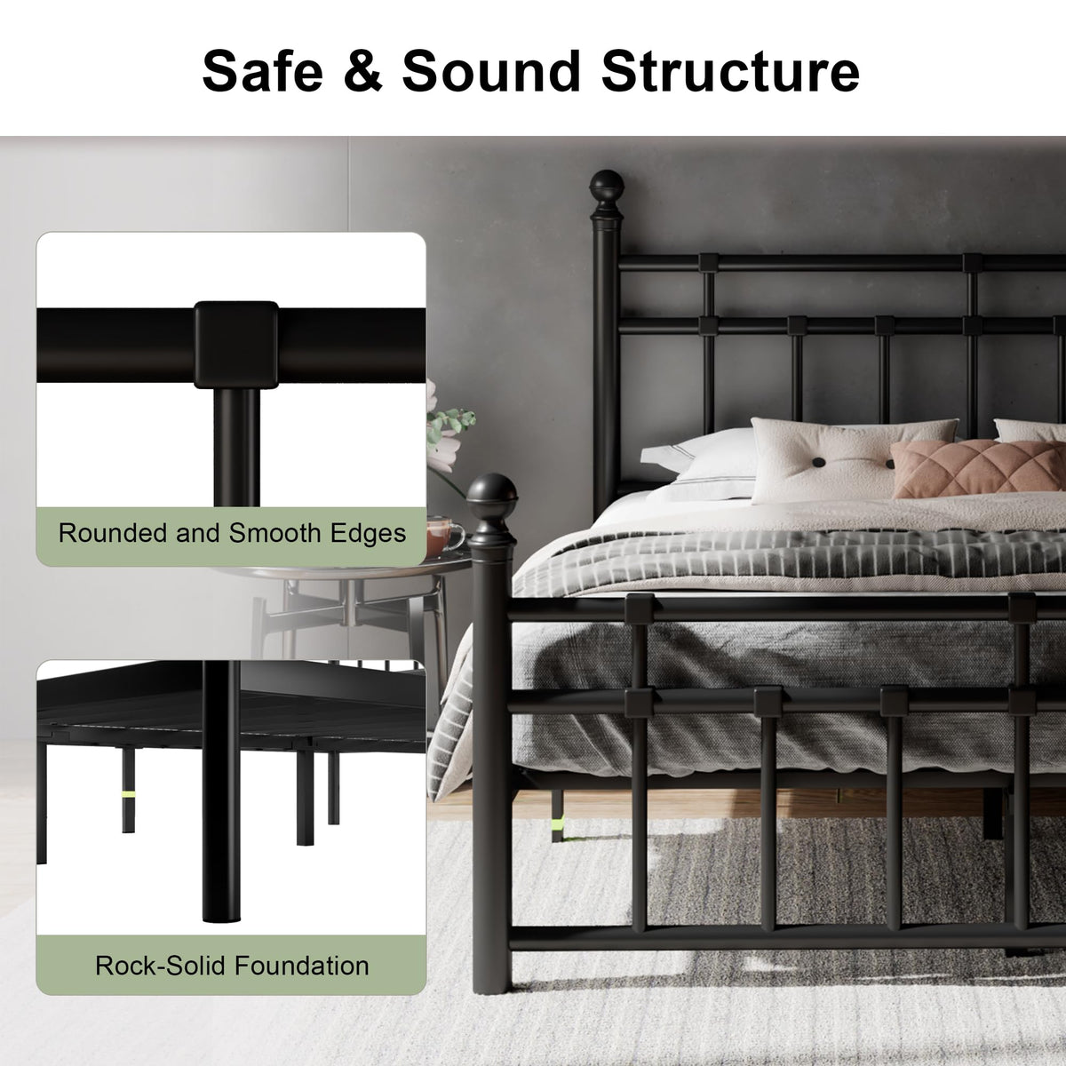 King Size Black Metal Platform Bed Frame with Headboard and Footboard W193840