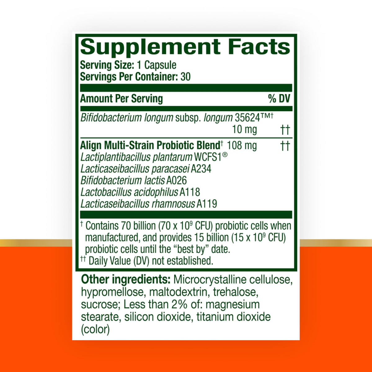 70 Billion CFU 6 Strain Blend Probiotic 30 Capsules D30950