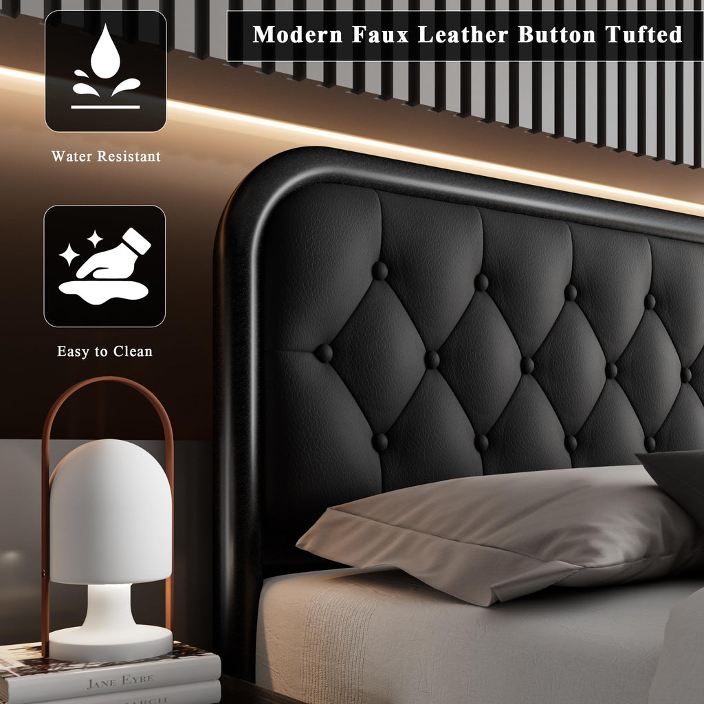 Full Size Upholstered Platform Bed Frame with Faux Leather Headboard S698870