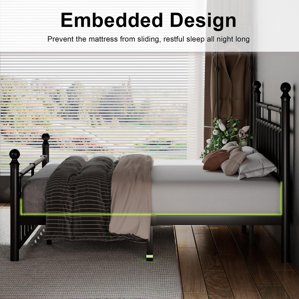 King Size Black Metal Platform Bed Frame with Headboard and Footboard W193840