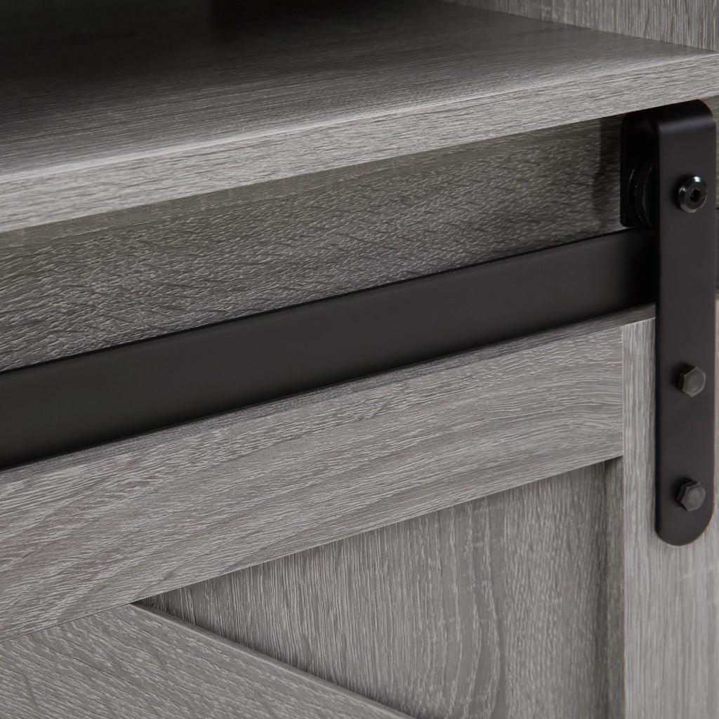 Grey Wood TV Stand with Sliding Barn Door N747