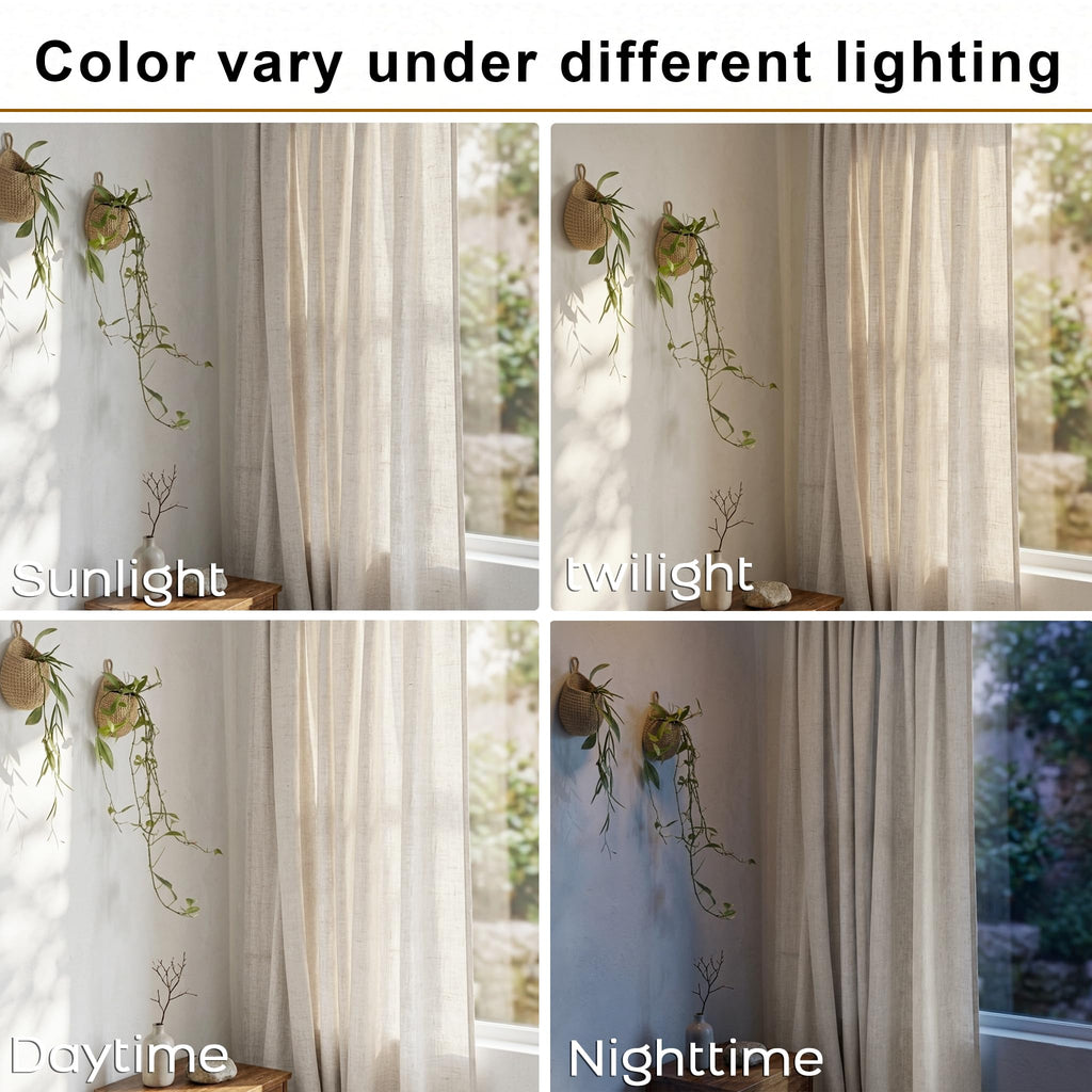 72 Inch Extra Wide Cream Semi Sheer Linen Curtains 2 Panels Set D366876