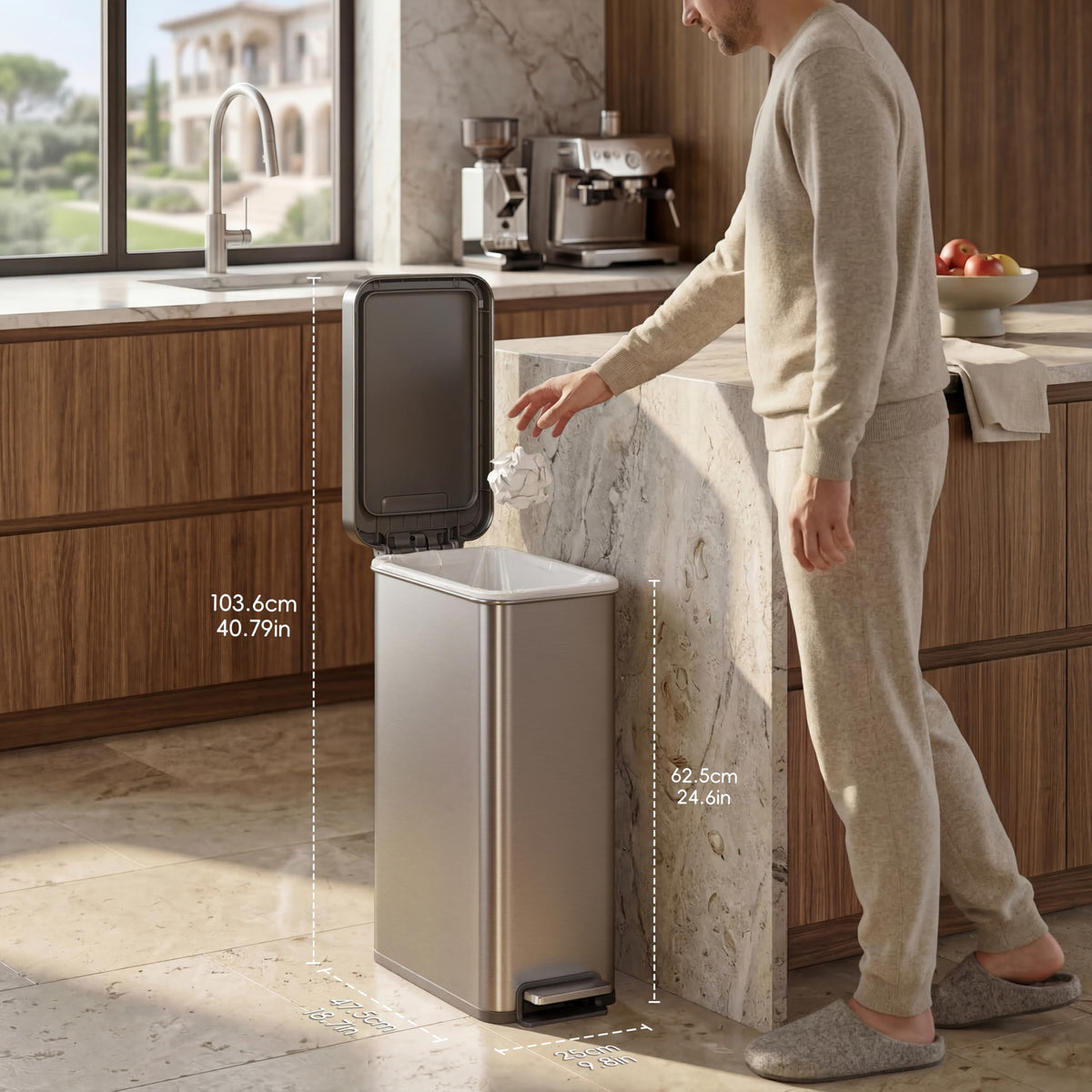 50L Stainless Steel Step Kitchen Trash Can with Lid Y285343