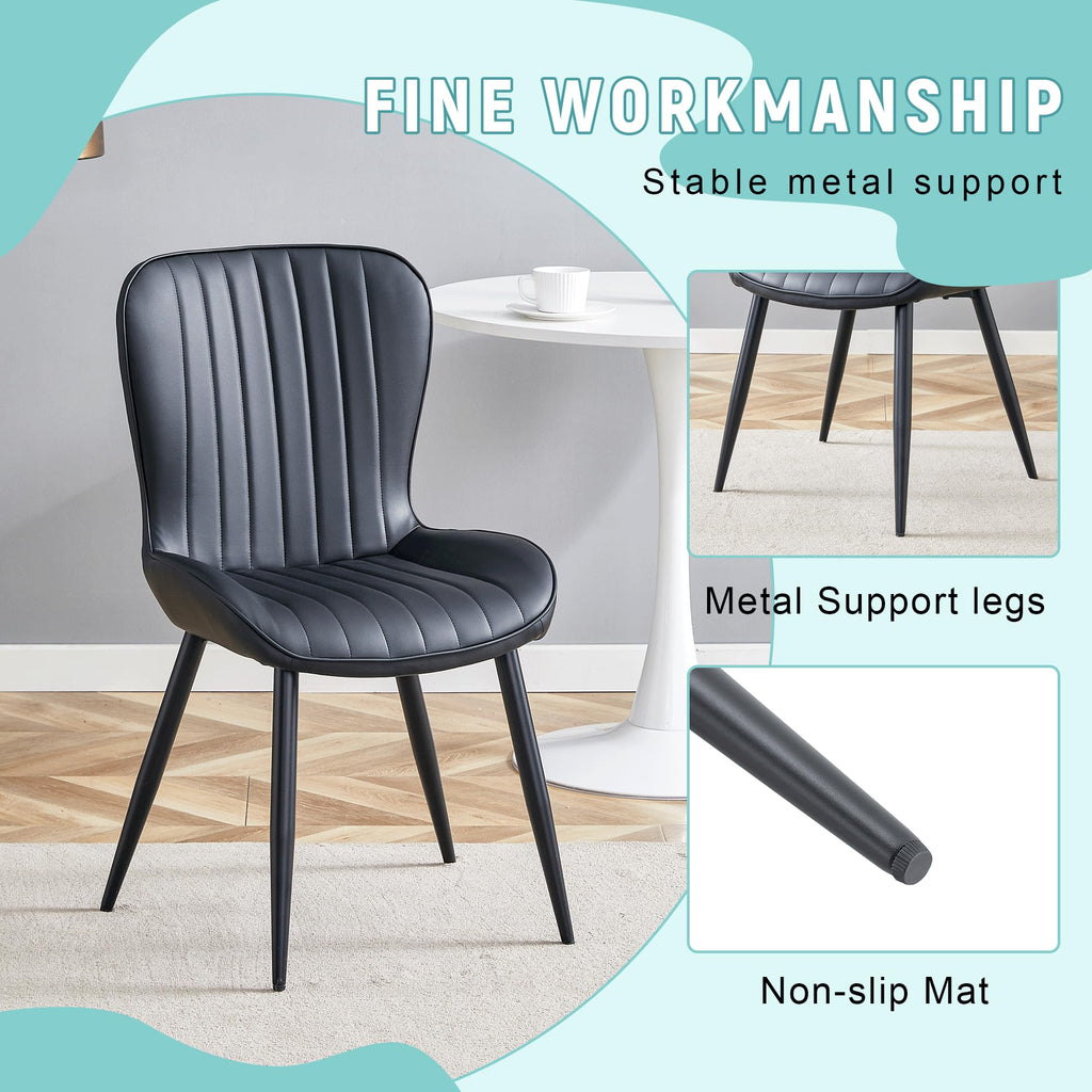 Black Dining Chairs Set of 4 PU Leather Metal Leg Y885888