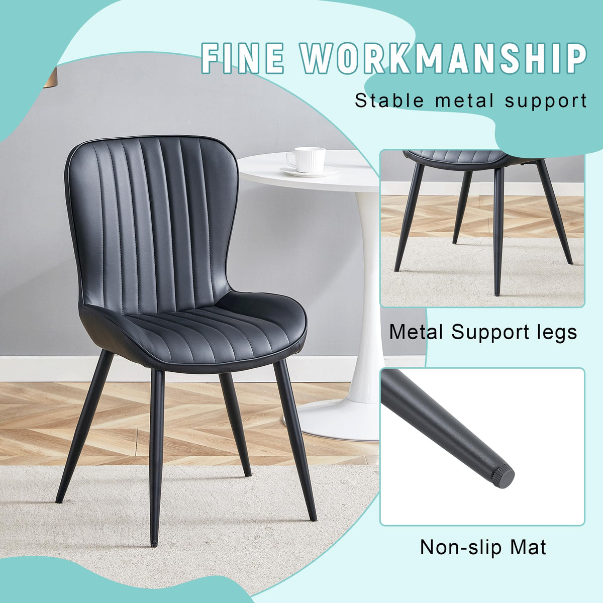 Black Dining Chairs Set of 4 PU Leather Metal Leg Y885888