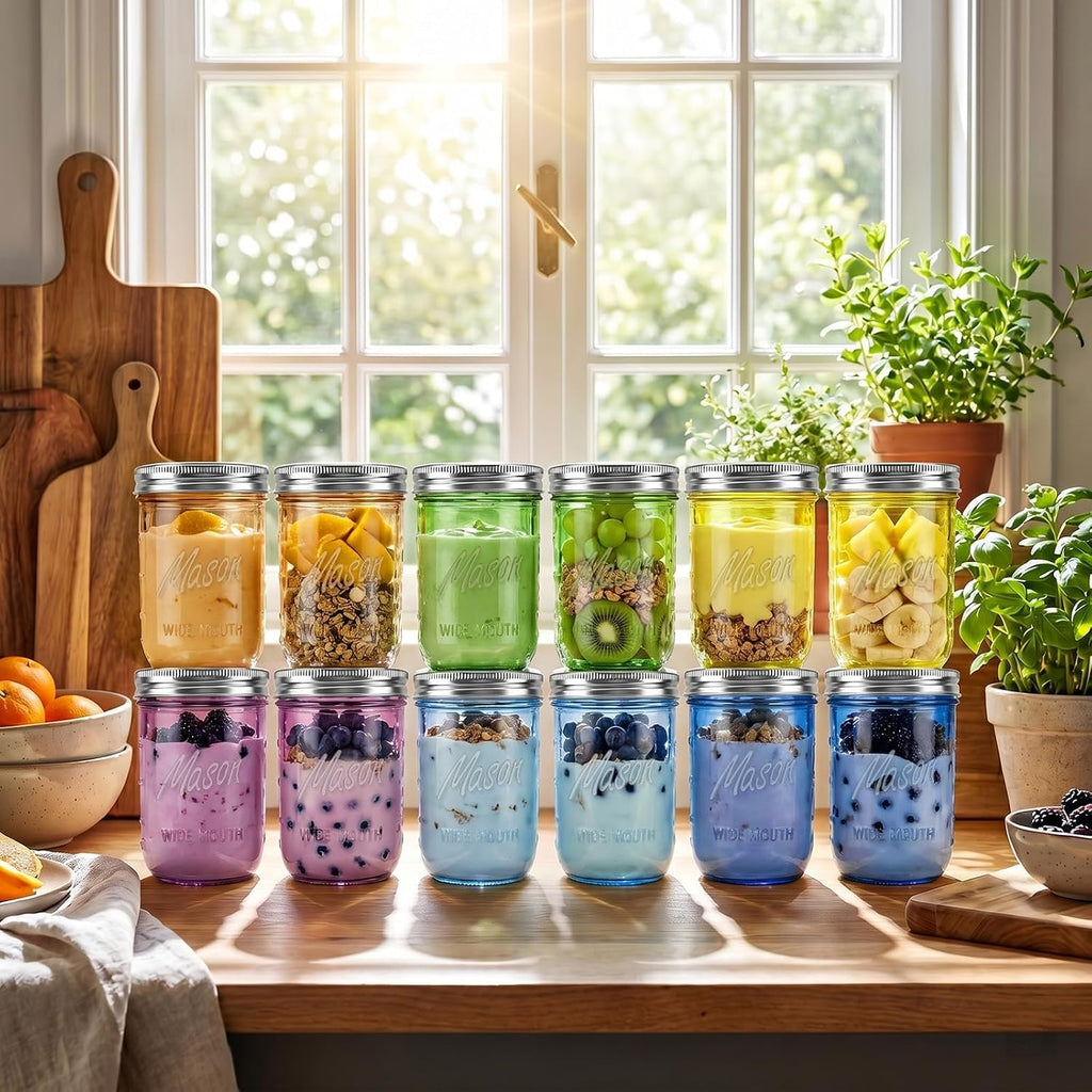 12 Pack 16 oz Wide Mouth Mason Jars with Lids U1314