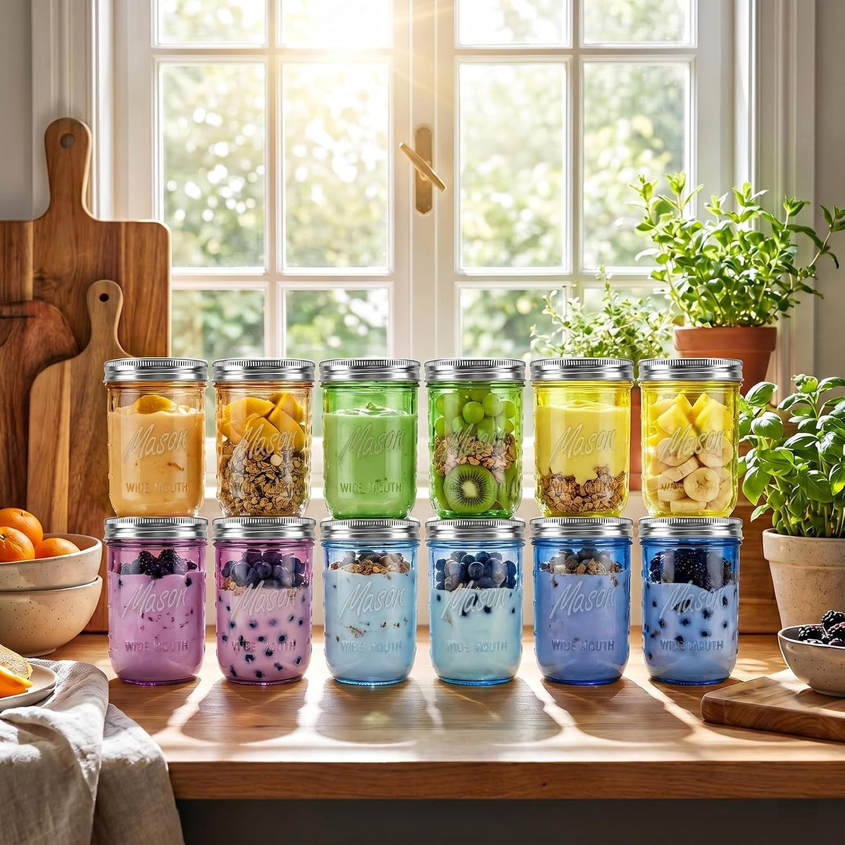 12 Pack 16 oz Wide Mouth Mason Jars with Lids U1314