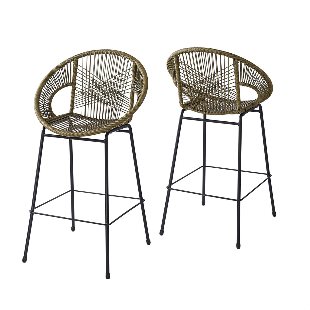 24" Height Metal Legs Faux Wicker Barstool Set of 2 L58272