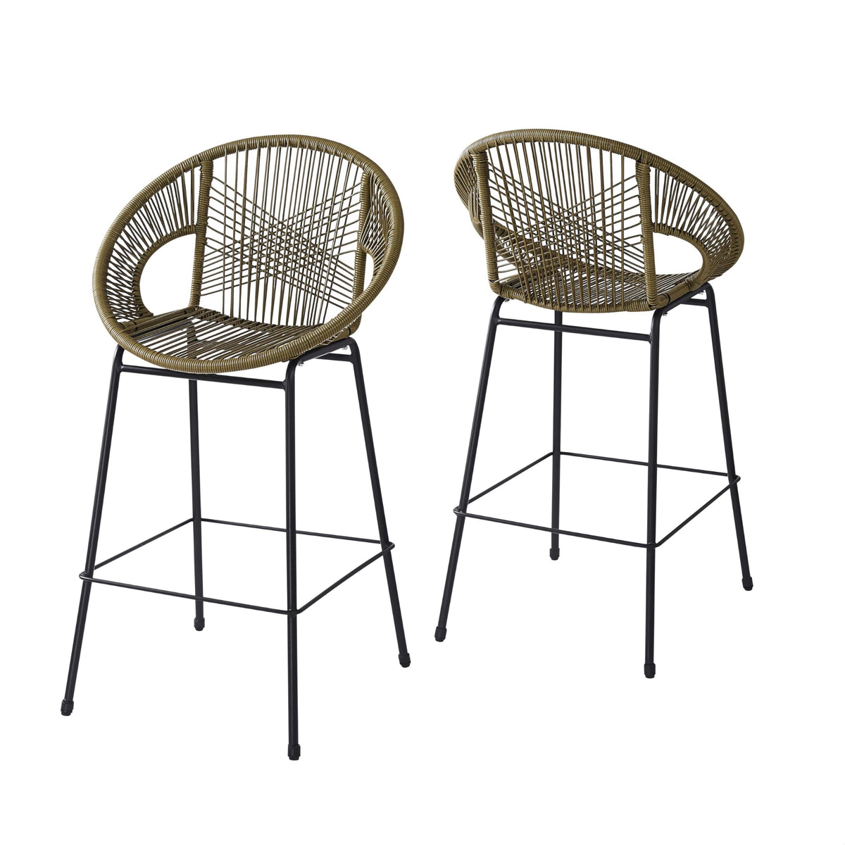 24" Height Metal Legs Faux Wicker Barstool Set of 2 L58272
