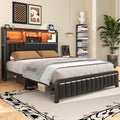 Black Full Size Bed Frame with Storage Headboard H69028