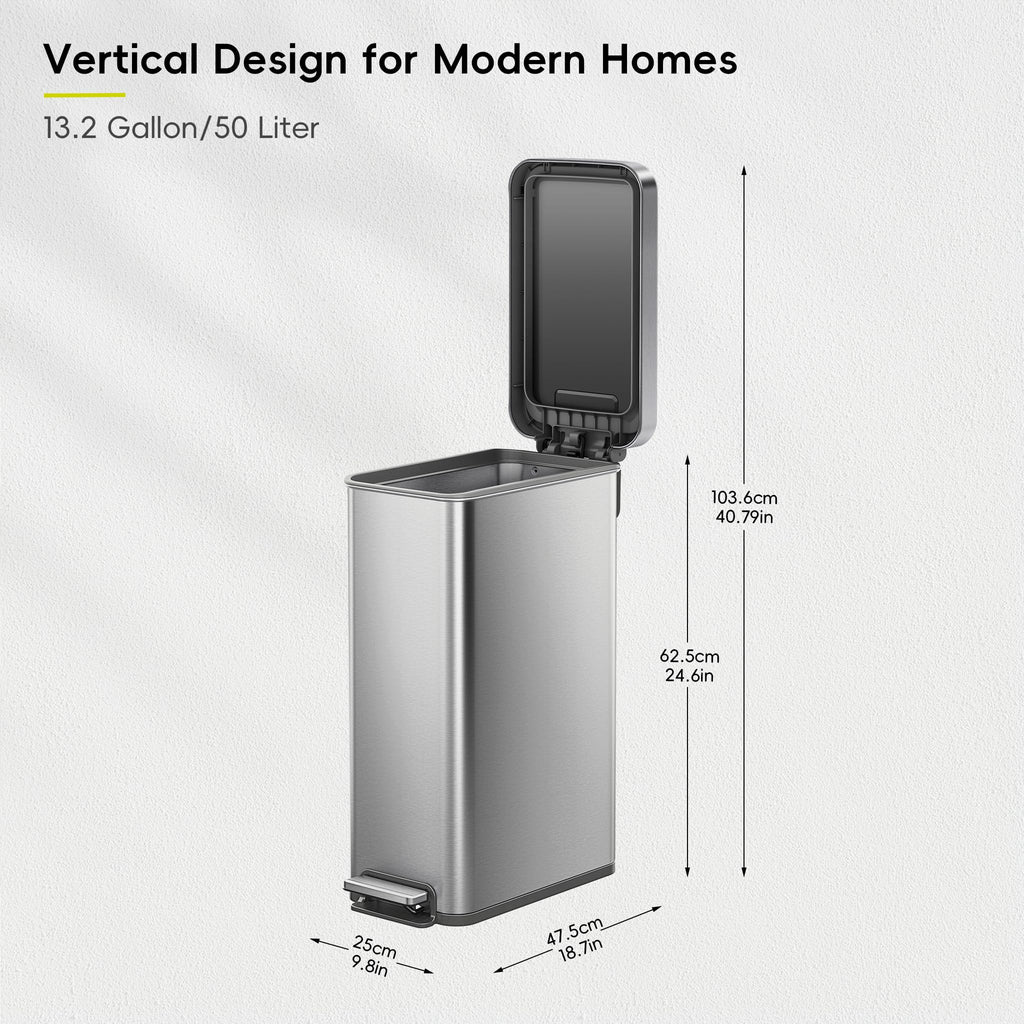 50L Stainless Steel Step Kitchen Trash Can with Lid Y285343