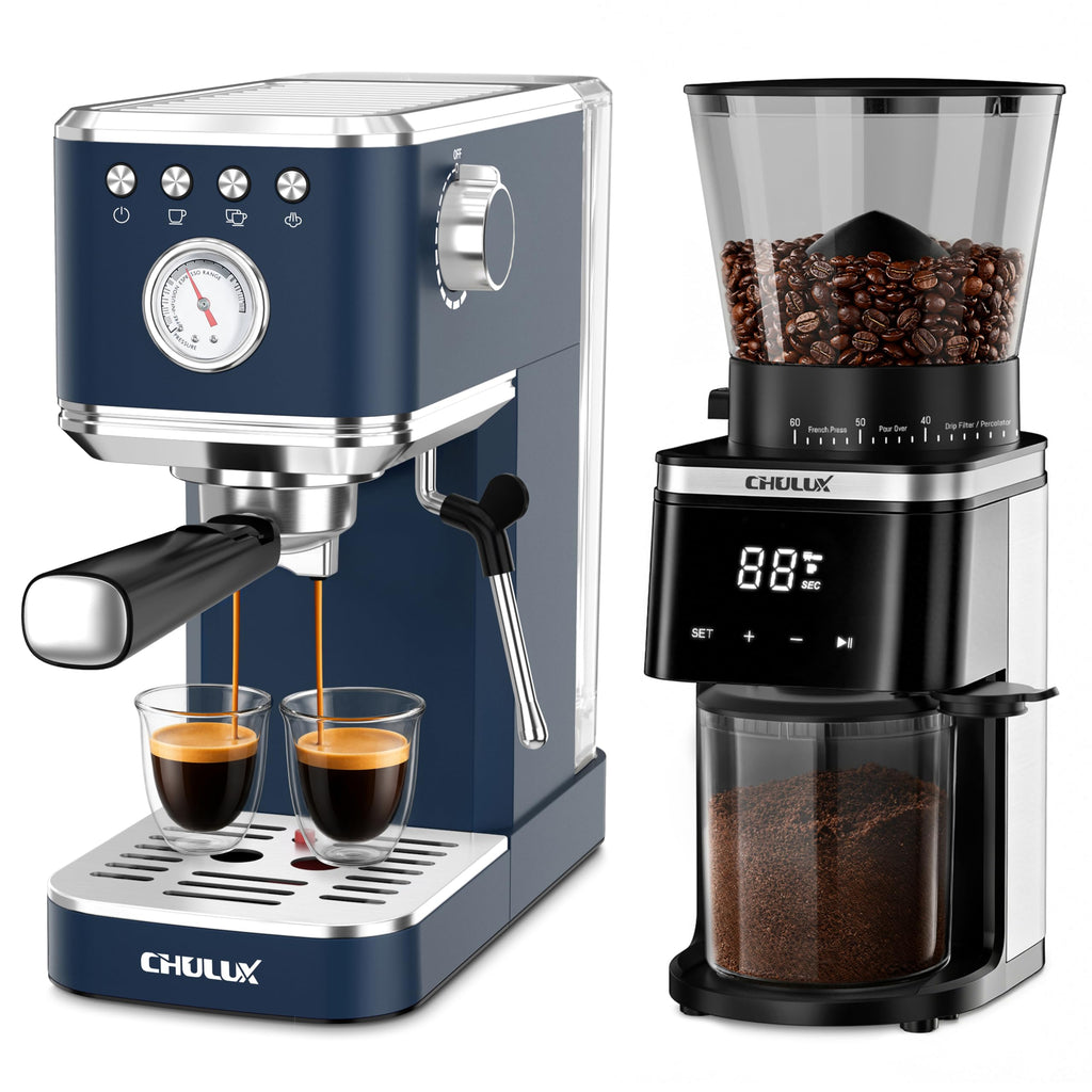 Dark Blue Espresso Machine with Conical Burr Coffee Grinder D9129
